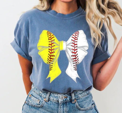 Softball and Baseball Bow Graphic T-Shirt